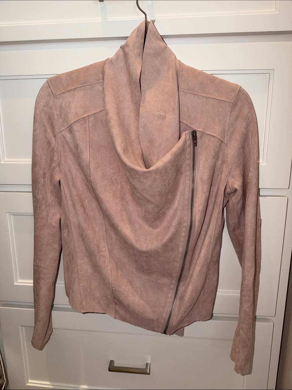 BLANKNYC Drape Front Faux Suede Jacket PINK ADOBE Small - Picture 2 of 7